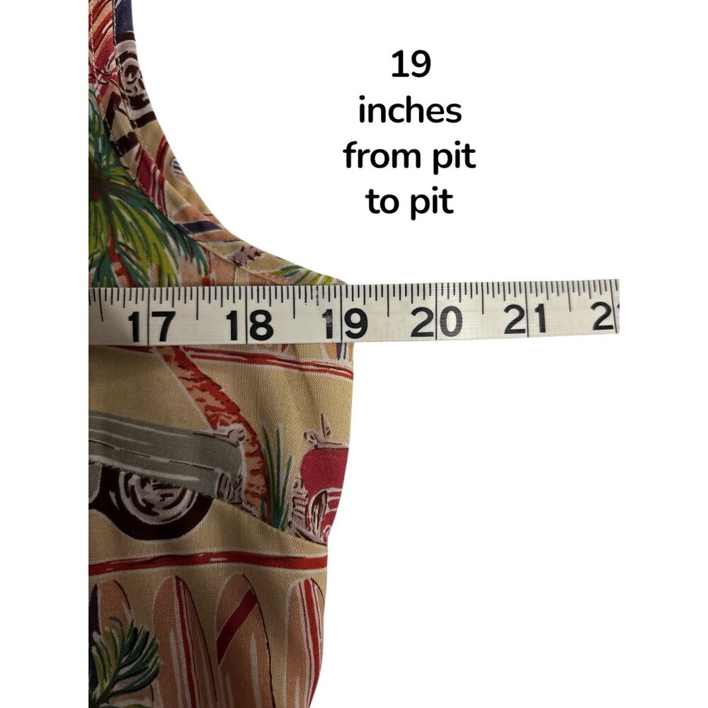 Vintage-Inspired Sleeveless Dress With Surf Cars & Palm Trees Print Rayon Fabri - Picture 6 of 7